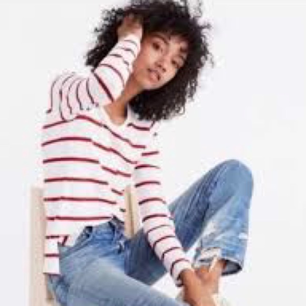 Madewell Long Sleeve T-shirt in Red and White Size L - Picture 3 of 10